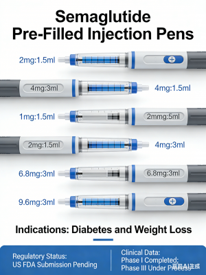 Semaglutide-1mg:1.5ml, 2mg:1.5ml, 4mg:3ml, 6.8mg:3ml, 9.6mg:3ml